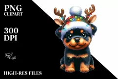 Rottweiler with Reindeer Horns PNG Product Image 3