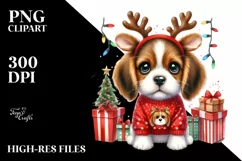 Cute Beagle with Reindeer Horns PNG Product Image 1