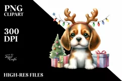 Cute Beagle with Reindeer Horns PNG Product Image 1