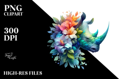 Vibrant Watercolor Rhino PNG Product Image 2