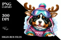 Bernese Mountain Dog with Reindeer Horns PNG Product Image 1