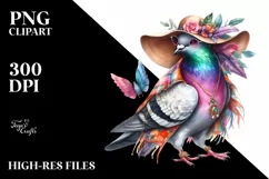 Vibrant Watercolor Pigeon Dressed for Summer | Sublimation Product Image 1