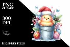 Whimsical Pastel Cute Chicken with Santa Hat, PNG Product Image 2