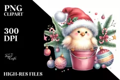 Whimsical Pastel Cute Chicken with Santa Hat, PNG Product Image 2