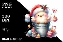 Whimsical Pastel Cute Chicken with Santa Hat, PNG Product Image 2