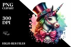Colorful Baby Unicorn in Top Hat, PNG Product Image 3