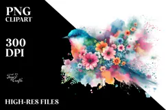 Colorful Bird with Spring Flowers PNG Product Image 2