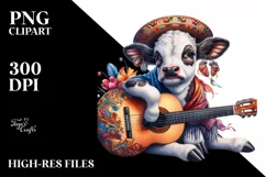 Baby Cow with Spanish Guitar, PNG Design Product Image 3