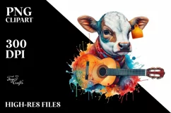 Colorful Baby Cow with Spanish Guitar, PNG Product Image 1