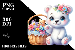 Colorful Baby Polar Bear in a Basket PNG Product Image 2