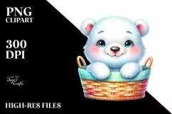 Colorful Small Baby Polar Bear in Basket | Clipart Product Image 1