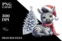 Cute Baby Zebra with Christmas Tree, PNG Product Image 3