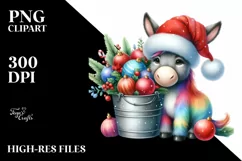 Whimsical Colorful Cute Donkey with Santa Hat, PNG Product Image 2