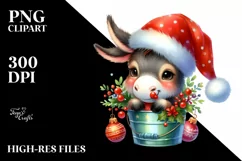 Whimsical Colorful Cute Donkey with Santa Hat, PNG Product Image 2