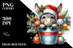 Whimsical Colorful Cute Donkey with Santa Hat, PNG Product Image 2