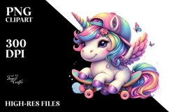 Colorful Baby Unicorn with Skateboard, PNG Product Image 1