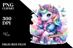 Baby Unicorn with Skateboard, Print-Ready PNG Product Image 3