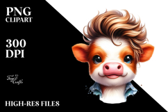 Funny Baby Cow with Cool Hair, Transparent PNG Product Image 2