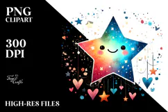 Smiling Star with Hearts Watercolor PNG Product Image 2