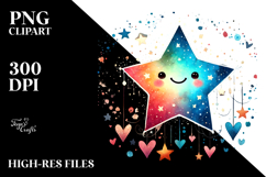 Smiling Star with Hearts Watercolor PNG Product Image 2