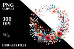 Colorful Wreath with Red Flowers | Sublimation | Clipart Product Image 1