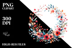 Colorful Wreath with Red Flowers | Sublimation | Clipart Product Image 2
