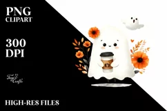 Halloween Cute Ghost Chick with Orange Accents and Coffe PNG Product Image 3
