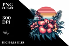 Vintage Tropical Flower Sunset | Clipart Product Image 3