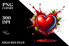 Red Glossy Heart on Splashy Background, PNG Product Image 2