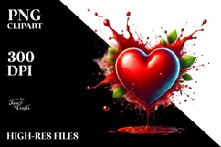Red Glossy Heart on Splashy Background, PNG Product Image 2