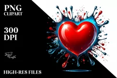 Red Glossy Heart on Splashy Background, PNG Product Image 2