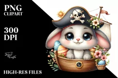 Pirate Easter Bunny Egg Flower, Clipart |T-shirt, Mug PNG Product Image 1