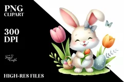 Easter Bunny Egg Flower, Clipart |T-shirt, Mug PNG Product Image 1