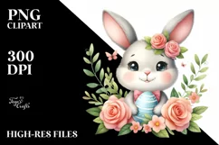 Easter Bunny Egg Flower, Clipart |T-shirt, Mug PNG Product Image 1