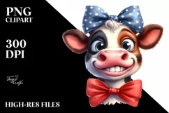 Cow Watercolor Funny Cow Portrait with Bow Product Image 3