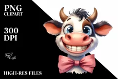 Cow Watercolor Funny Cow Portrait with Bow Product Image 1