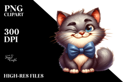 Silly Cartoon Cat with Bow Tie PNG Product Image 2