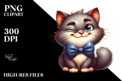 Silly Cartoon Cat with Bow Tie PNG Product Image 2