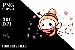 Cute Baby Bee on Sleigh, PNG Product Image 3