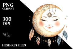 Smiling Boho Moon Watercolor PNG Product Image 2