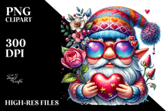 Colorful Valentines Gnome with Heart Sunglasses PNG Product Image 2