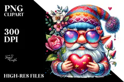 Colorful Valentines Gnome with Heart Sunglasses PNG Product Image 2