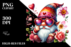Colorful Valentines Gnome with Heart Sunglasses PNG Product Image 2