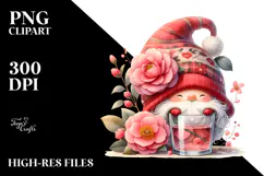 Cute Gnome with Camellia PNG Product Image 2