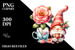 Cute Gnome with Camellia PNG Product Image 2