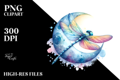 Vibrant Watercolor Wimsical Dragonfly Sleeping on the Moon Product Image 2
