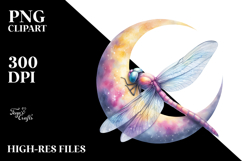 Vibrant Watercolor Wimsical Dragonfly Sleeping on the Moon Product Image 2