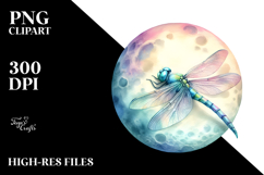 Vibrant Watercolor Wimsical Dragonfly Sleeping on the Moon Product Image 2