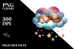 Vibrant Watercolor Otter Sleeping on a Cloud with Hanging Product Image 2
