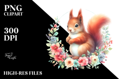 Vibrant Watercolor Pastel Baby Squirrel Floral Frame Clipart Product Image 2